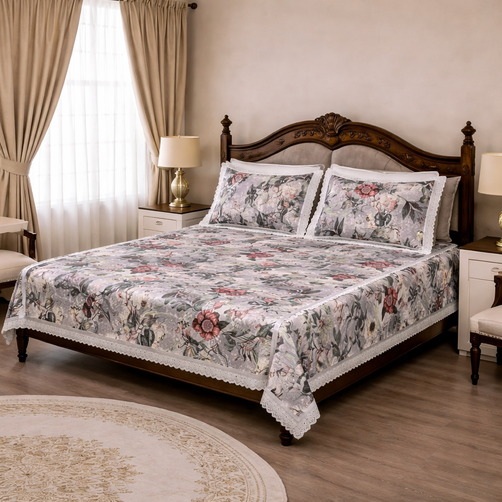 Grey Botanical Bedsheet