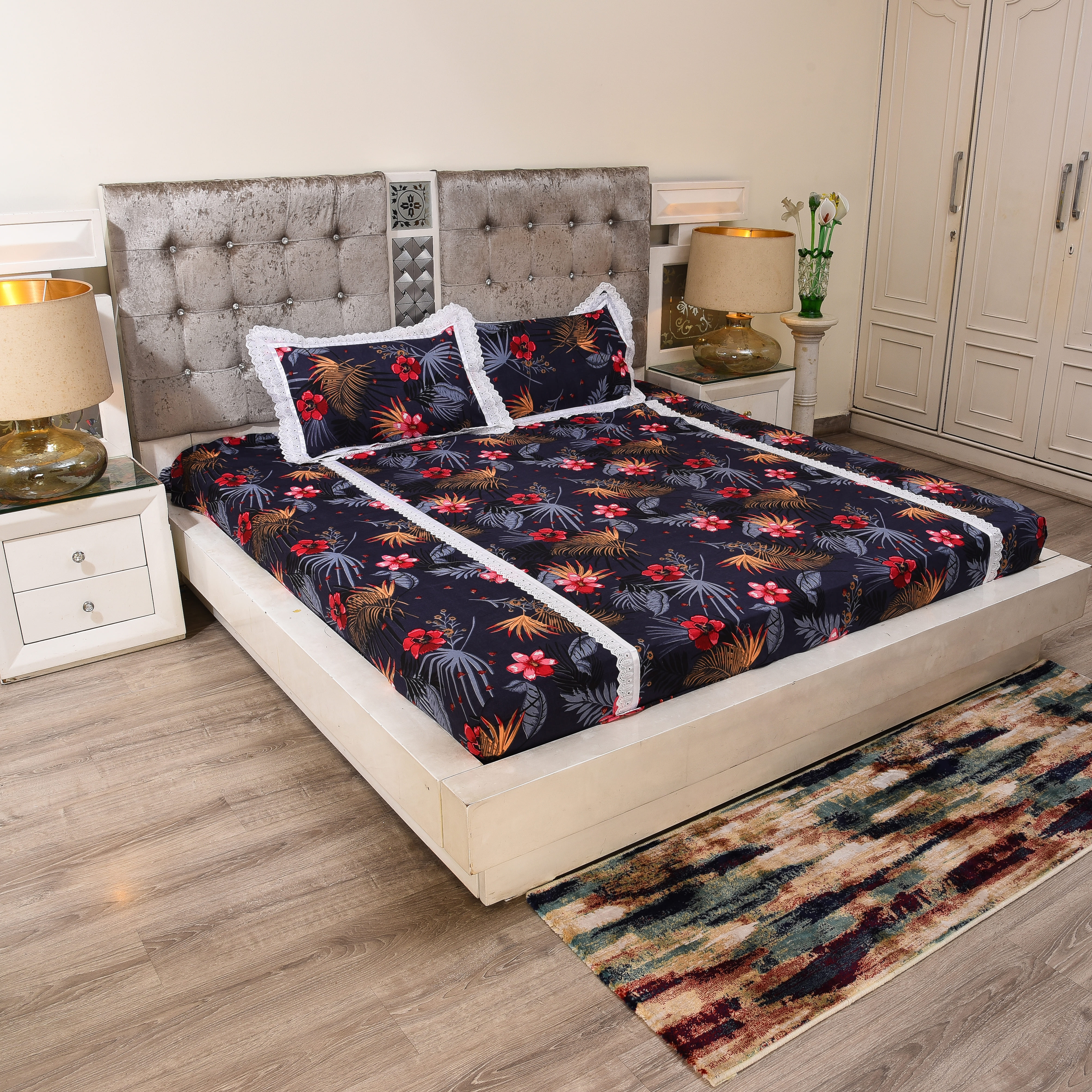 Midnight-toned Floral Bedsheet