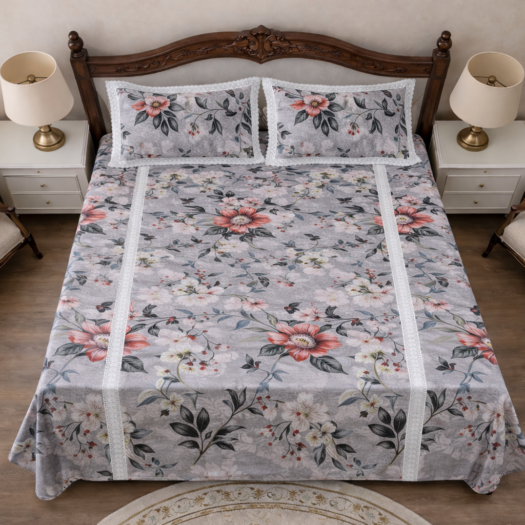 Grey Botanical Bedsheet