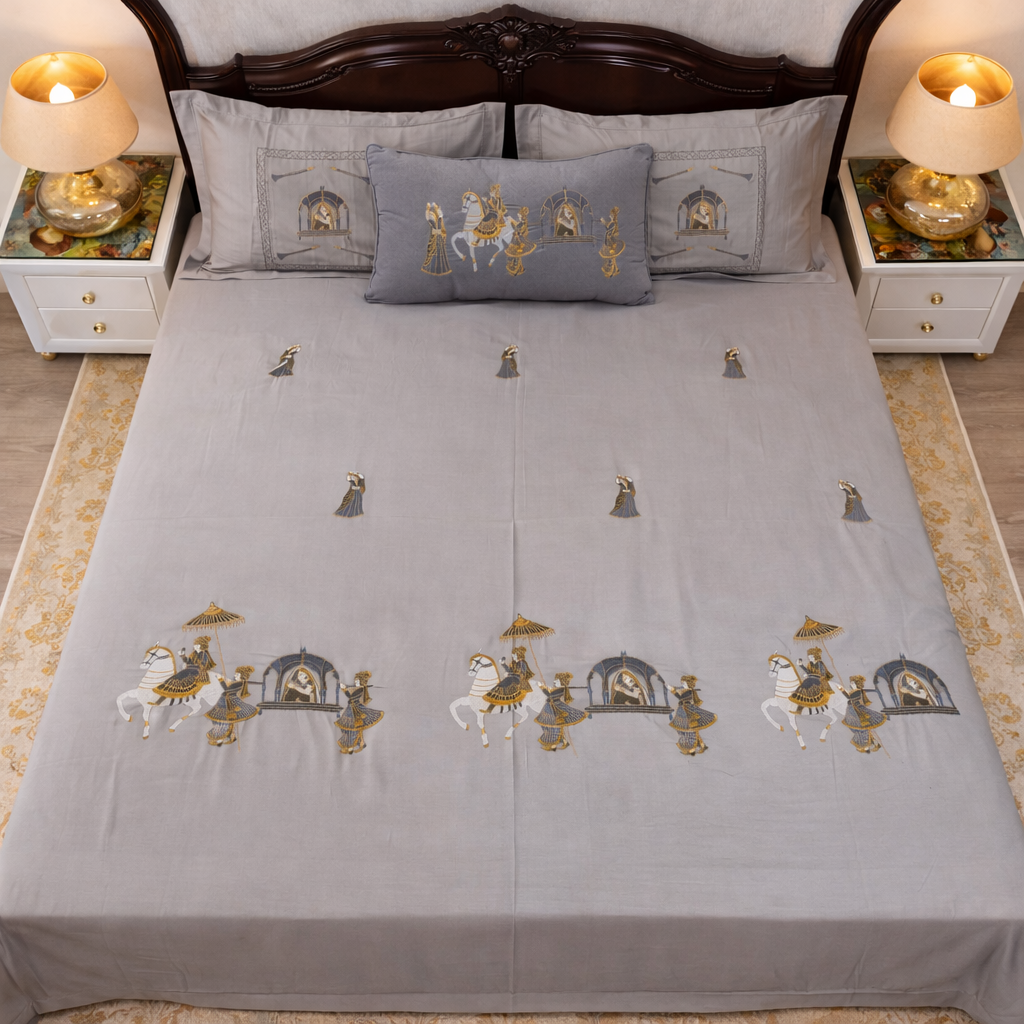 Royale Doli Hand-Embroidered Wedding Bedsheet Set
