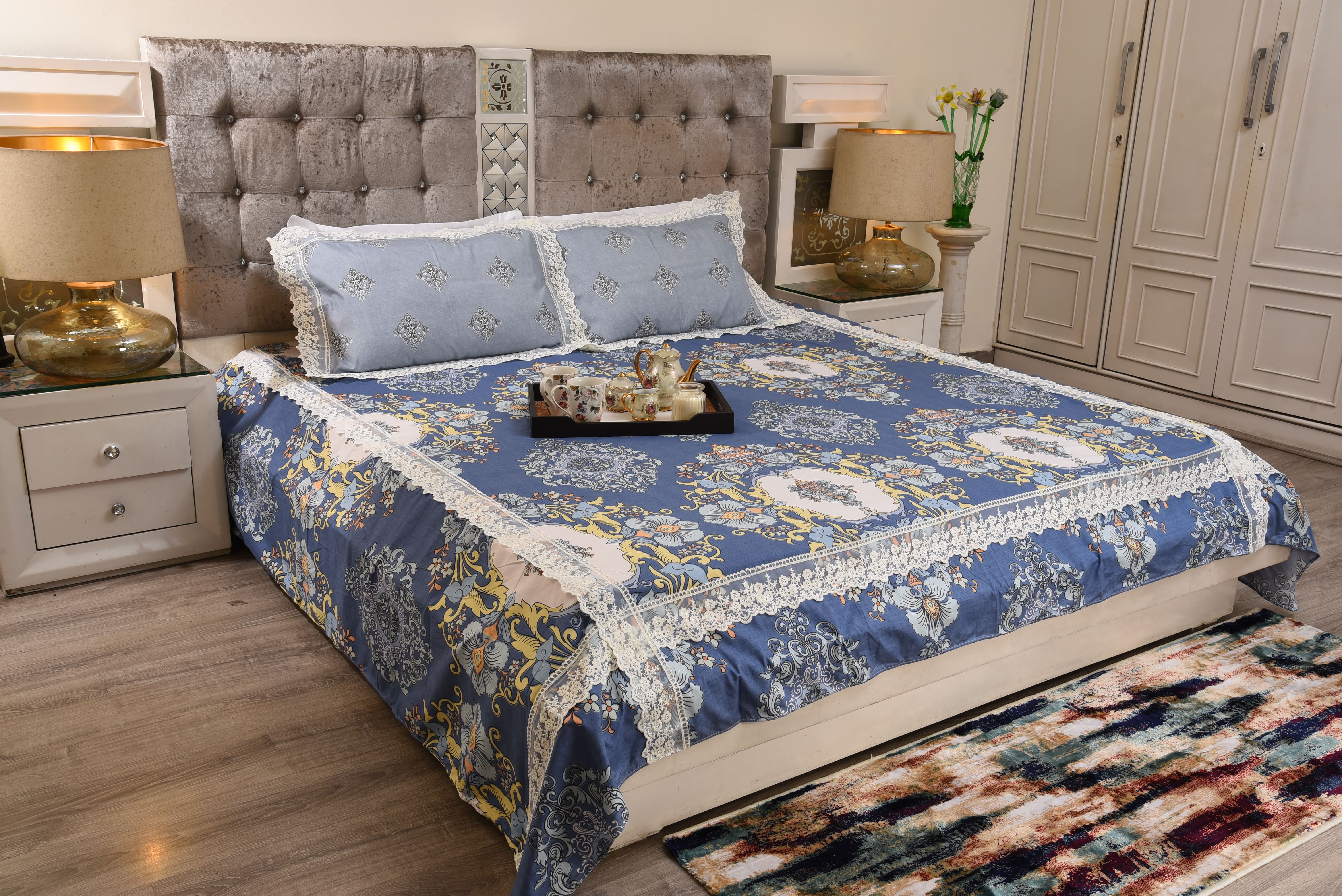 ROYAL BLUE ORNAMENTAL BEDSHEET