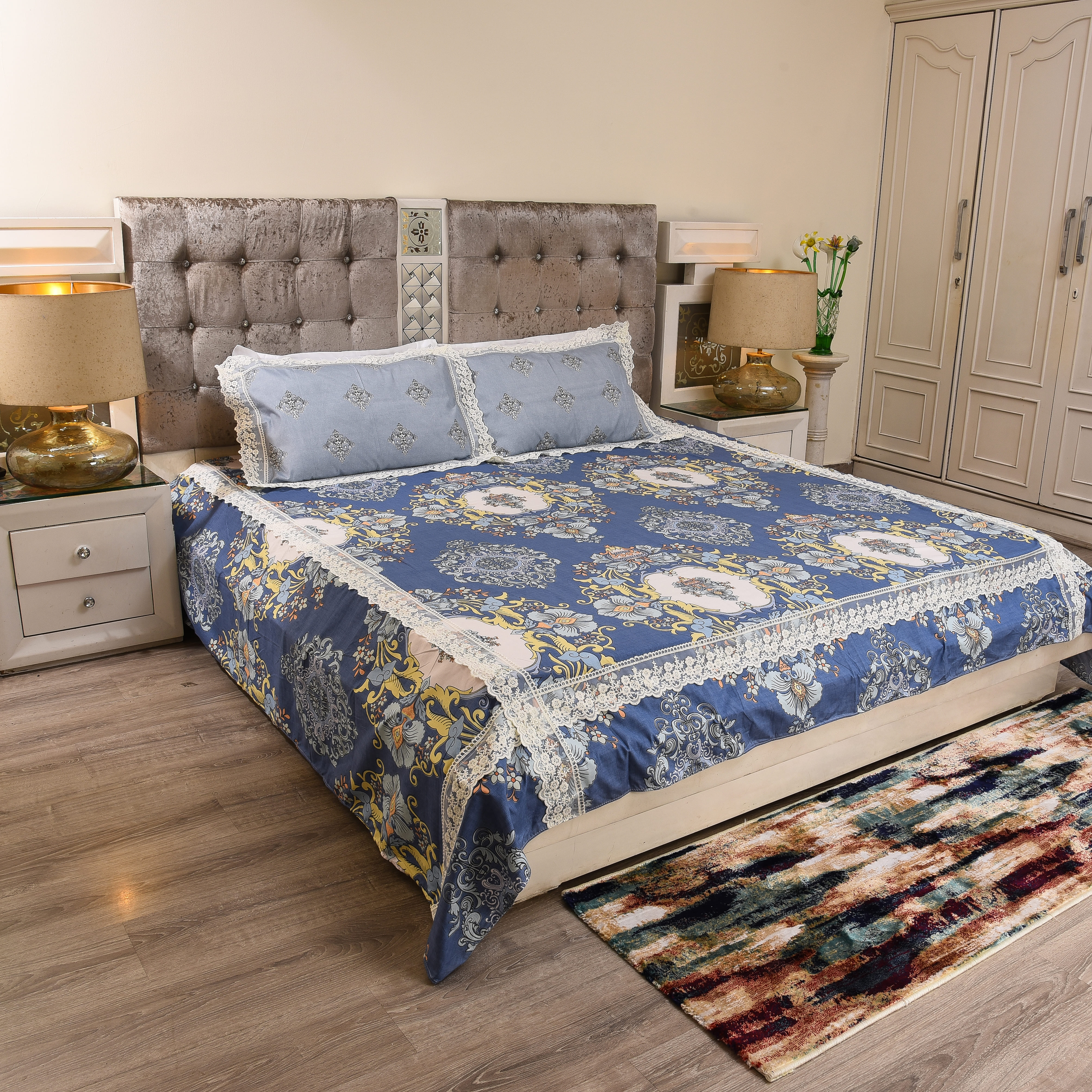 ROYAL BLUE ORNAMENTAL BEDSHEET