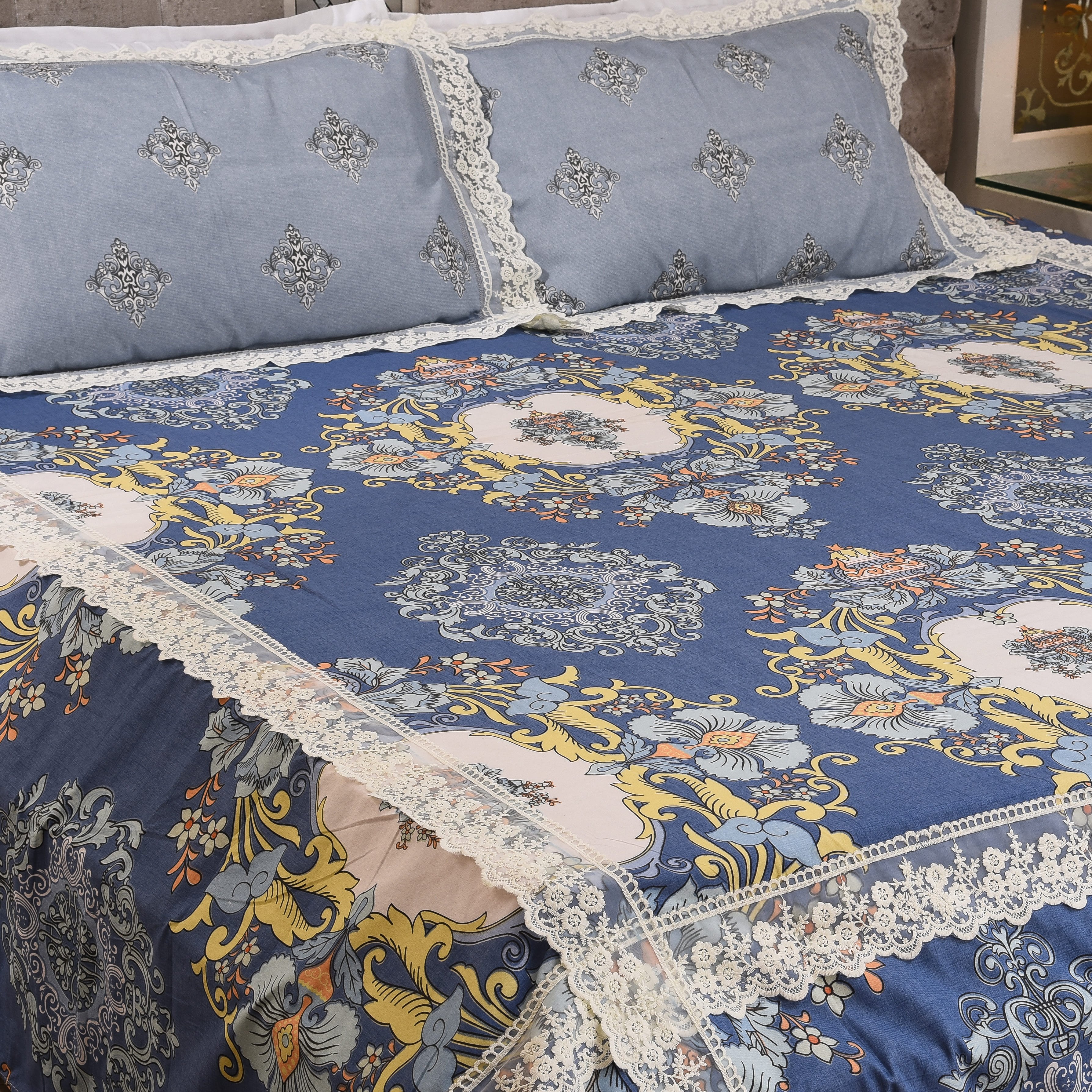 ROYAL BLUE ORNAMENTAL BEDSHEET